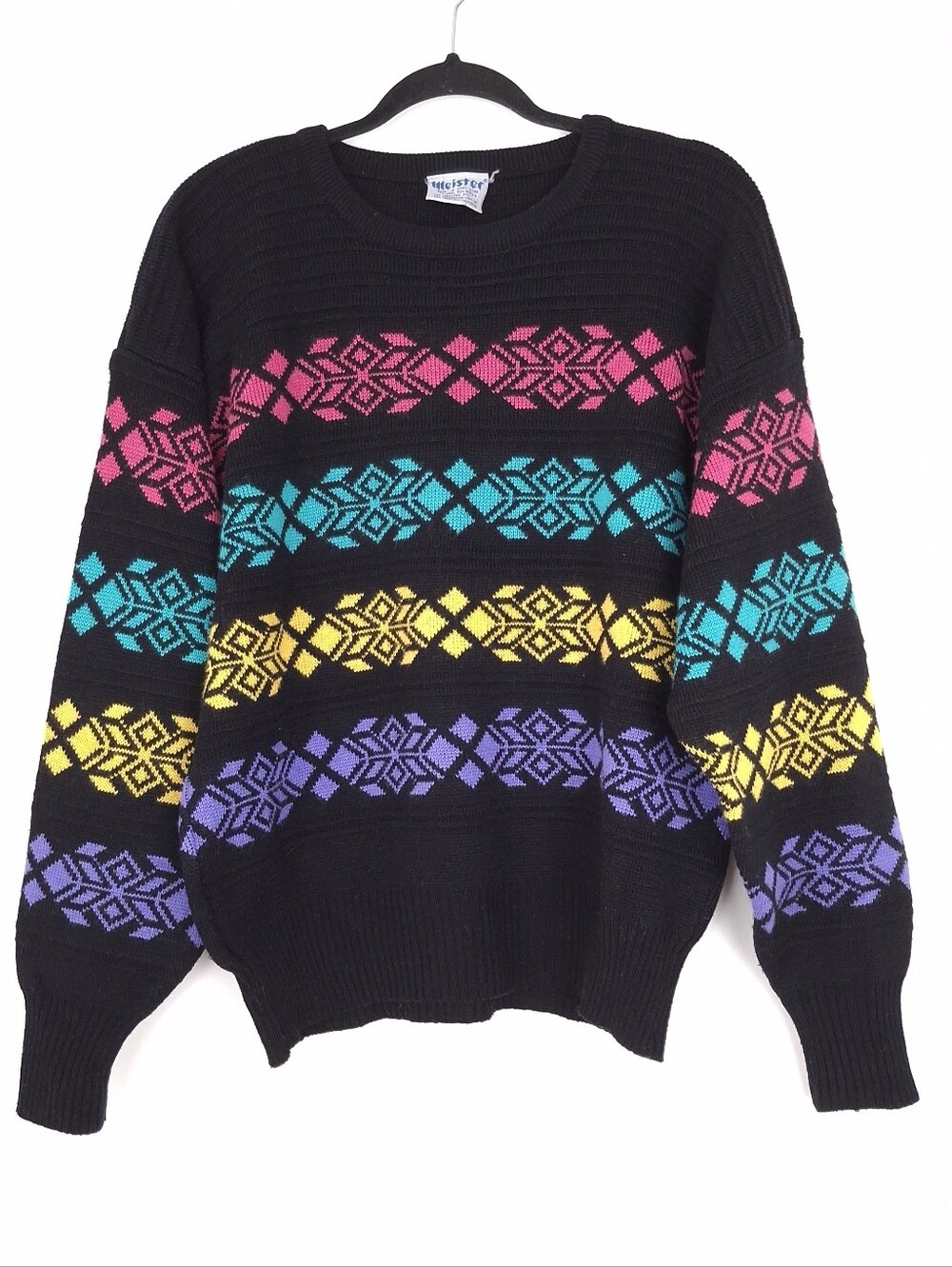 Meister vintage 80s sweater Fair Isle wool blend retro colorful grandpa fall